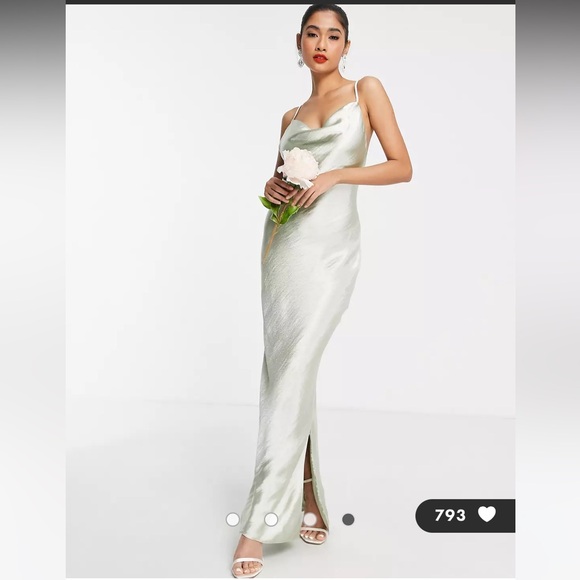 ASOS bridesmaid wedding guest cami maxi slip dress in sage green - Picture 1 of 11